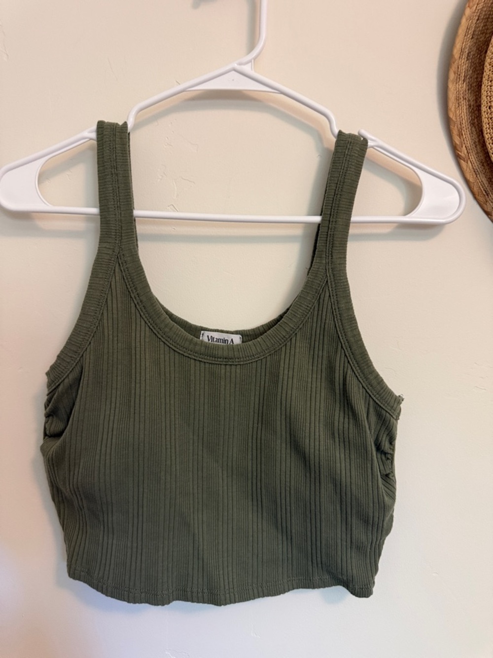 Vitamin A Olive Ribbed Cropped Tank - Olive